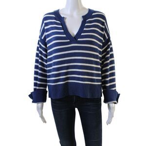 Kerri Rosenthal Women's Long Sleeves Ribbed Pullover Sweater Striped Size M